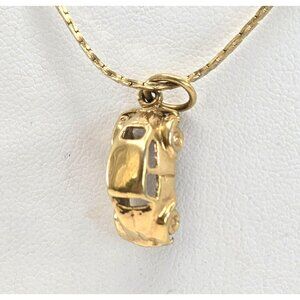 Gold Volkswagon Beatle Pendant With 24" Gold Filled Chain Necklace je233